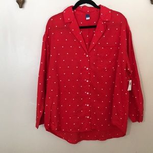 NEW Old Navy Heart Print Button Down. Large